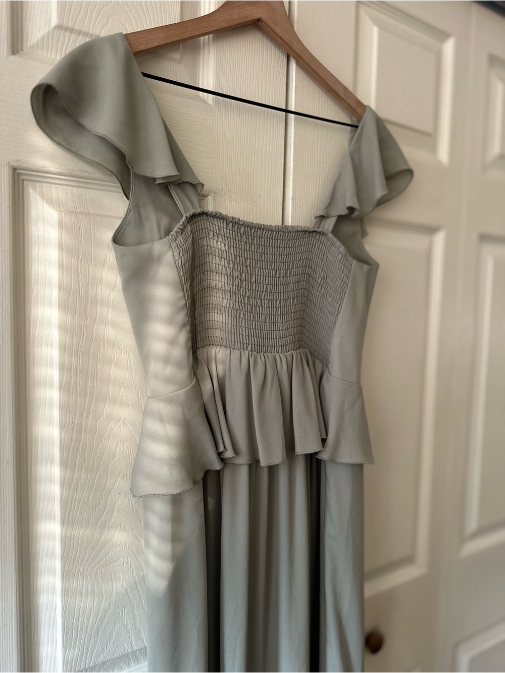 Show Me Your MuMu Paulina Peplum Olive Green Ruffle High-Low Maxi Dress Sz Large - Picture 9 of 10